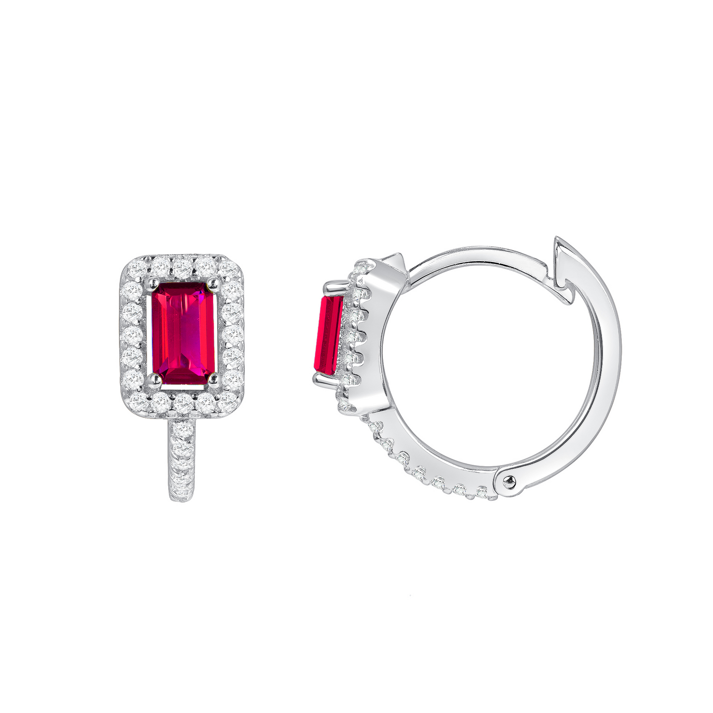 Silver 925 Rhodium Plated Ruby Red Cubic Zirconia Earring. DGE2331RED