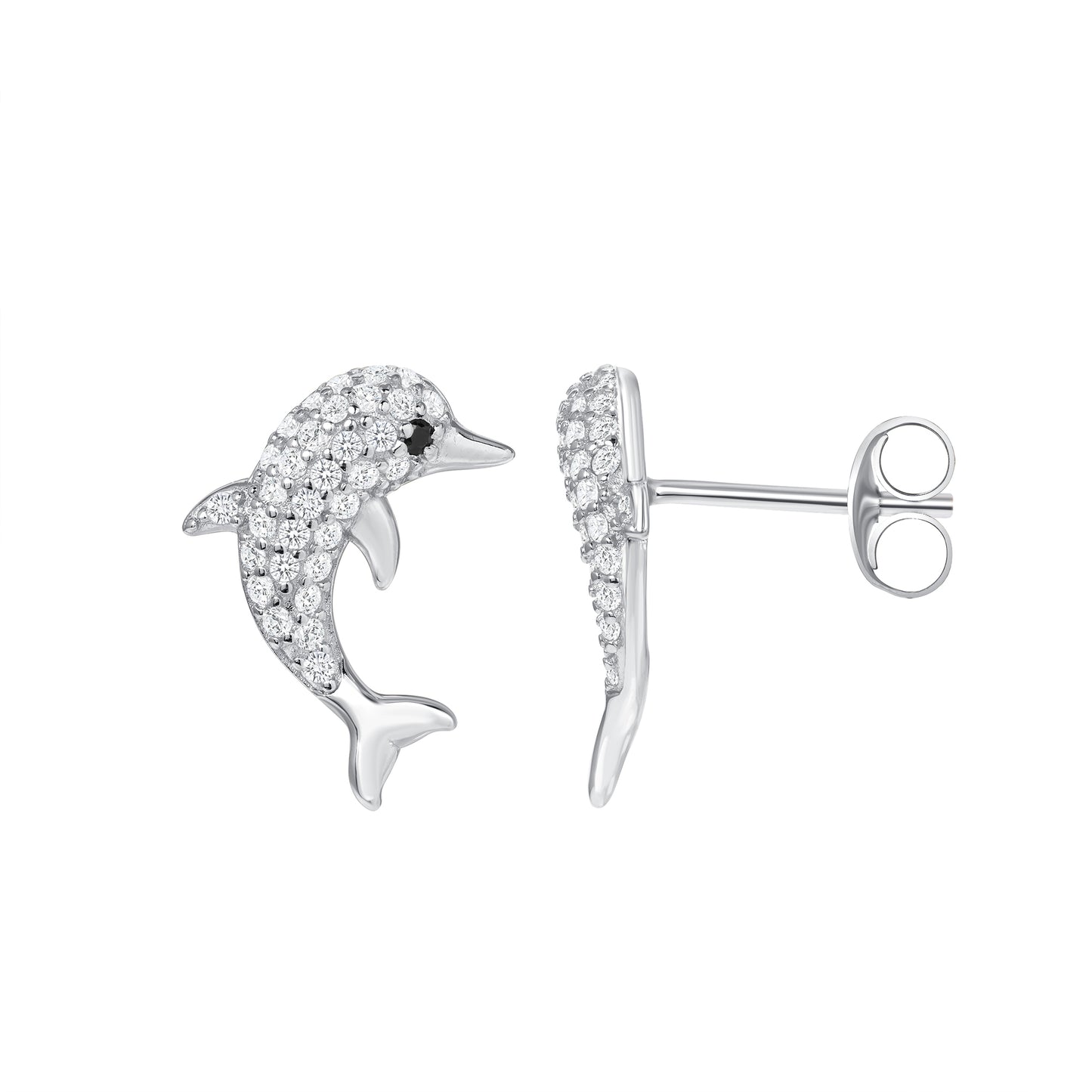 Silver 925 Rhodium Plated Cubic Zirconia Dolphin Earring. DGE2360