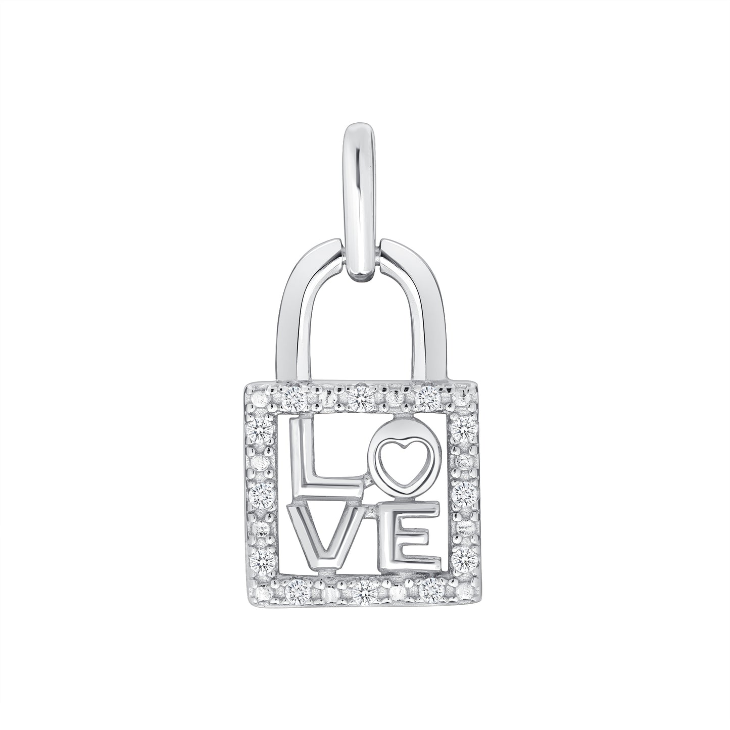 Silver 925 Rhodium Plated Cubic Zirconia Lock Love Pendant. DTP3402