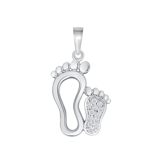 Silver 925 Rhodium Plated Cubic Zirconia Footprint Pendant. DTP3659