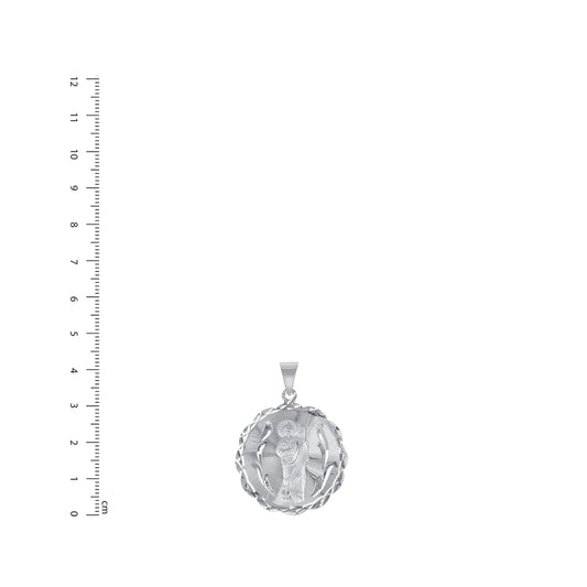 Silver 925 San Judas (Saint Jude) Round Diamond Cut Pendant. MEDA77