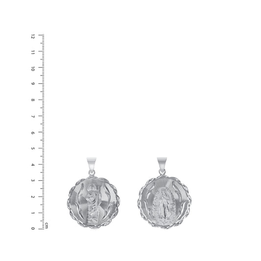 Silver 925 Virgin Mary (Virgen de Guadalupe) Extra Large Diamond Cut Round Shape Pendant. MEDA90-XL