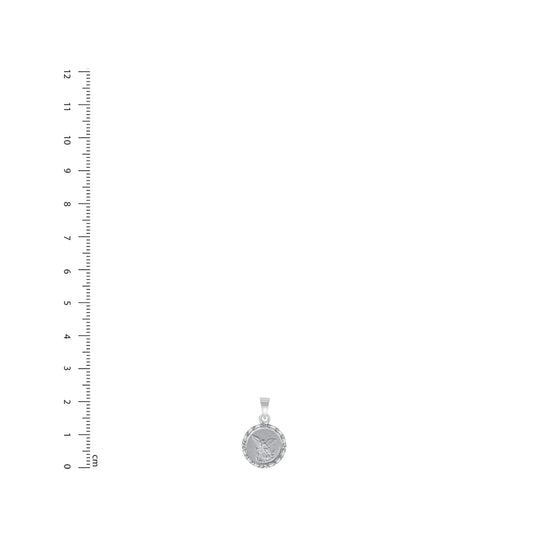 Silver 925 San Miguel (Saint Michael) Round Shape Flower Pendant. MEDA87