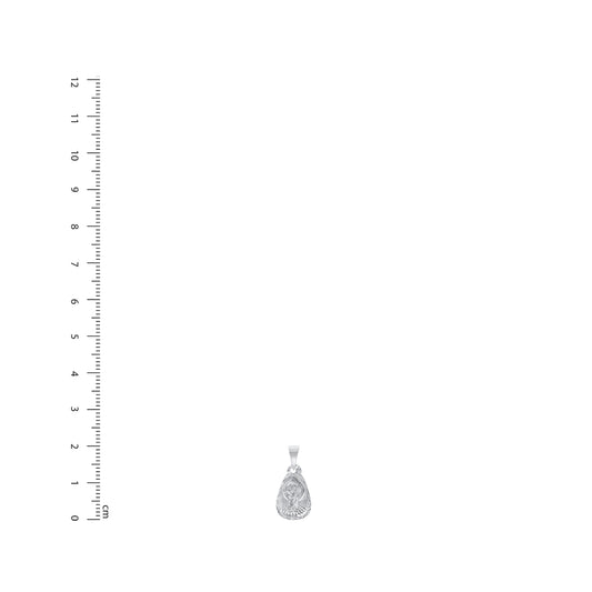 Silver 925 San Judas (Saint Jude) Diamond Cut Tear Drop Shape Pendant. MEDA81