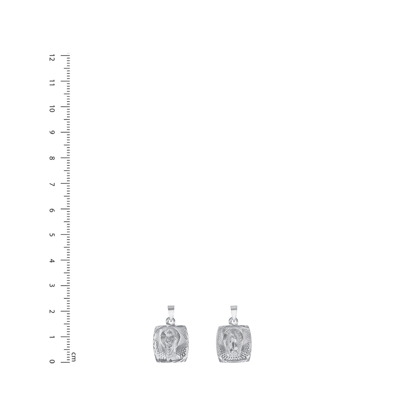 Silver 925 San Judas Medium Two-Sided Diamond Cut Square Pendant. MEDA71-M