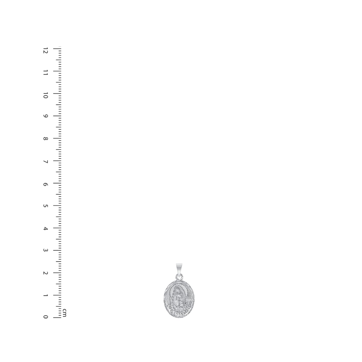 Silver 925 Virgin Mary and Jesus Christ Diamond Cut Medium Oval Shape Pendant. MEDA105-M