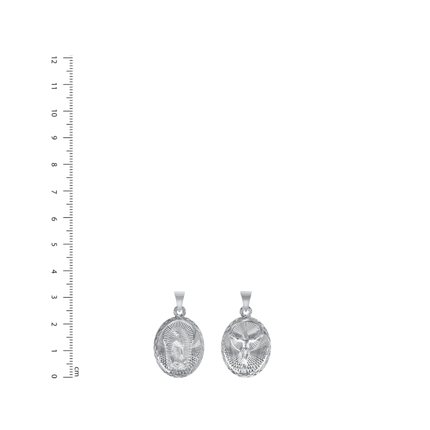 Silver 925 Virgin Mary and Jesus Christ Diamond Cut Large Oval Shape Pendant. MEDA105-L
