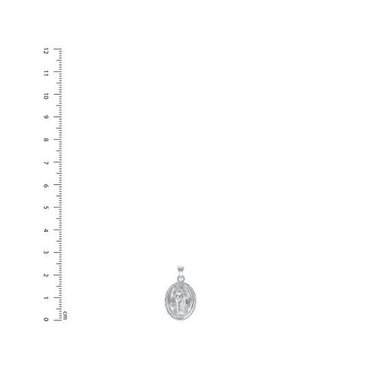Silver 925 Virgin Mary (Virgen de Guadalupe)Small Diamond Cut Oval Shape Pendant. MEDA88-S