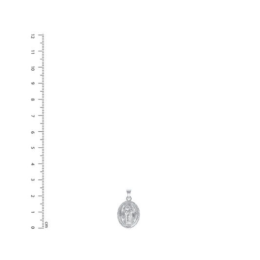 Silver 925 Virgin Mary Small Diamond Cut Oval Shape Pendant. MEDA88-S