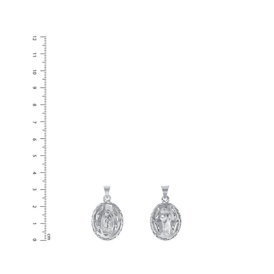 Silver 925 San Judas Medium Two-Sided Diamond Cut Oval Pendant. MEDA79-M