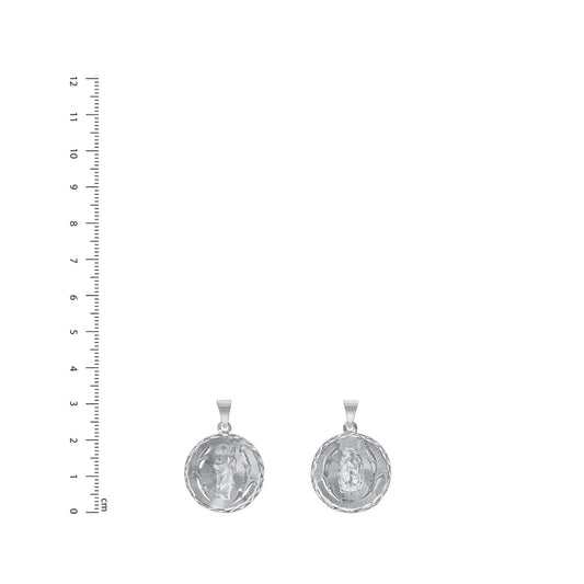 Silver 925 San Judas Medium Round Diamond Cut Pendant. MEDA78-M