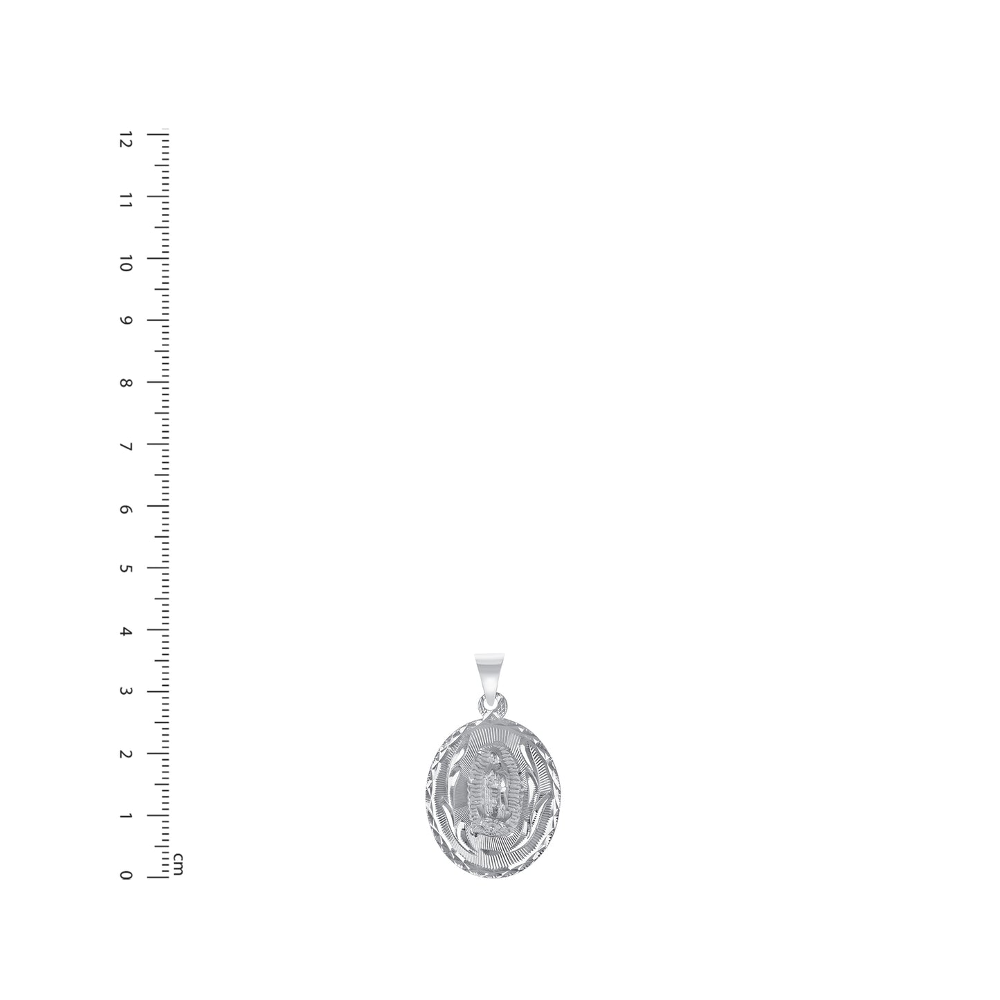 Silver 925 Virgin Mary (Virgen de Guadalupe) Large Diamond Cut Oval Shape Pendant. MEDA88-L