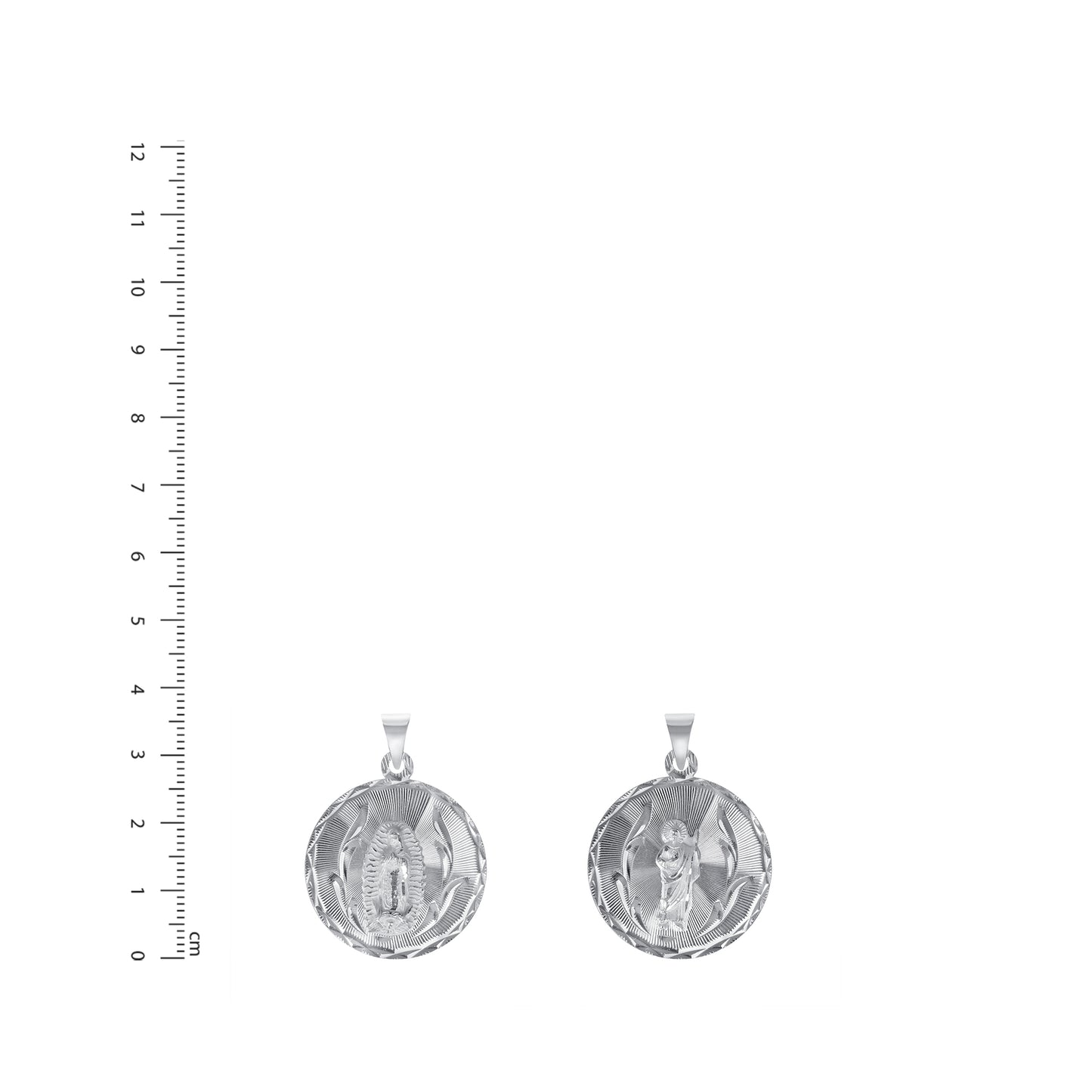 Silver 925 Virgin Mary and San Judas Diamond Cut Large Round Shape Pendant. MEDA103-L