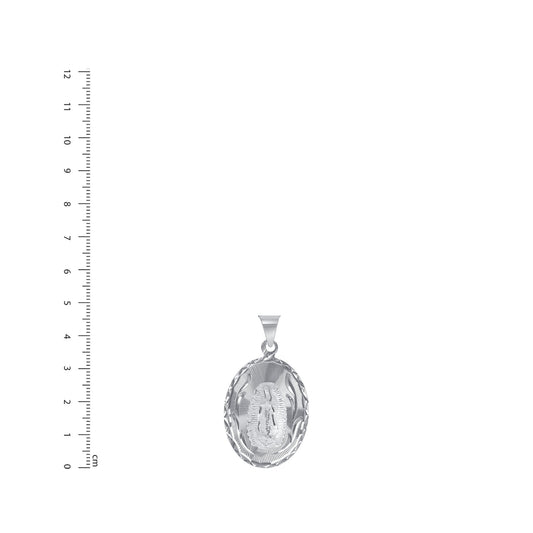Silver 925 Virgin Mary (Virgen de Guadalupe) Extra Large Diamond Cut Oval Shape Pendant. MEDA88-XL