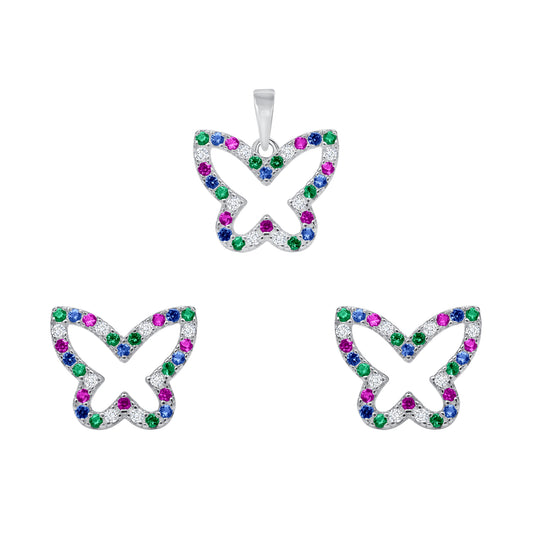 Silver 925 Multicolor Cubic Zirconia Butterfly Set. SETBP15417
