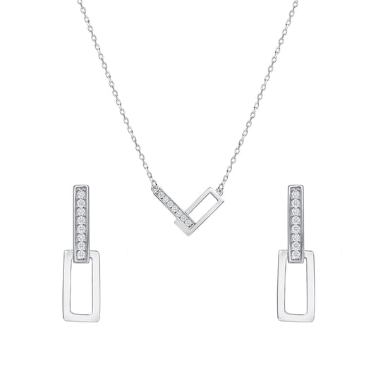 Silver 925 Rhodium Plated Clip Micro Pave Cubic Zirconia Set. SETDGN1272RHD