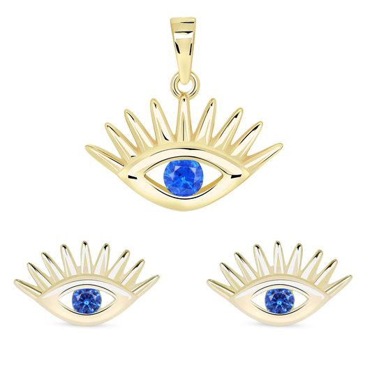 Silver 925 Gold Plated Devil Eye Blue Cubic Zirconia Set. SETDGP1497GP