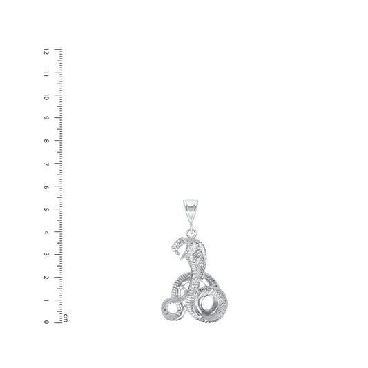 Silver 925 Cobra Snake Diamond Cut Facing Side Medium Pendant. SNAKE01-M