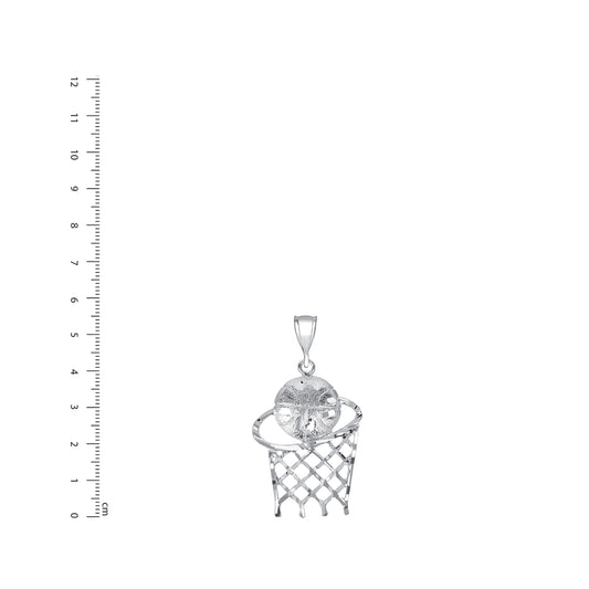 Silver 925 Basketball with Net Diamond Cut Medium Pendant. BBALL01-M