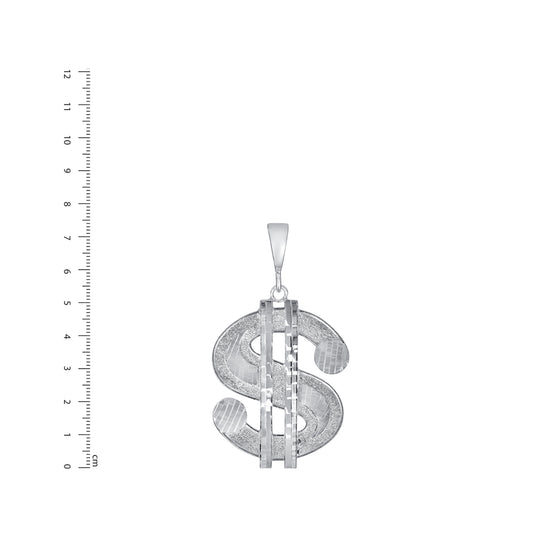 Silver 925 Dollar Sign Diamond Cut Large Pendant. DOLLAR01-L
