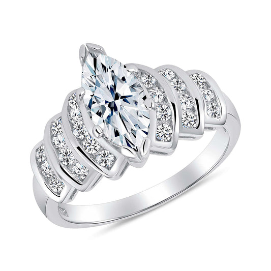 Sterling Silver 3 Row Marquise Steps Ring