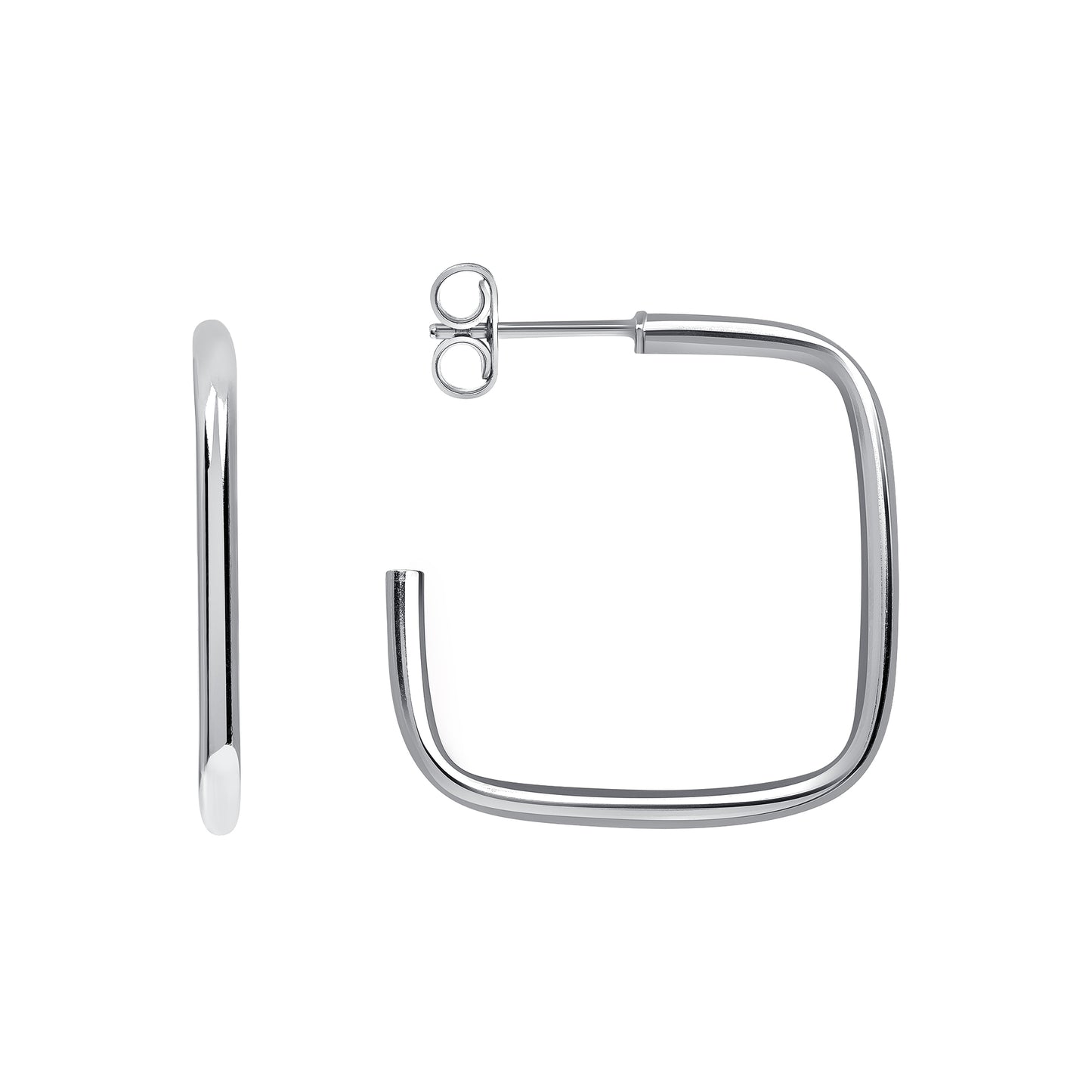 Silver 925 Rhodium Plated 2mm / 25 mm Squared Hoop Earring. ITHP148-RHD