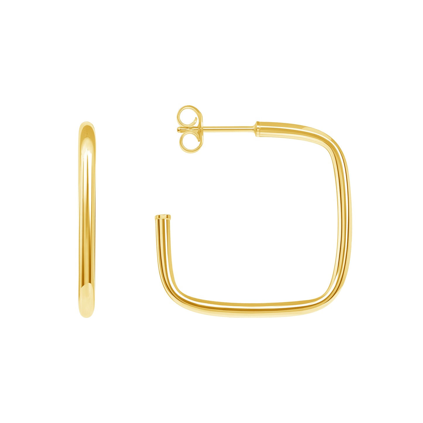 Silver 925 Gold Plated 2mm / 25 mm Squared Hoop Earring . ITHP148-GP
