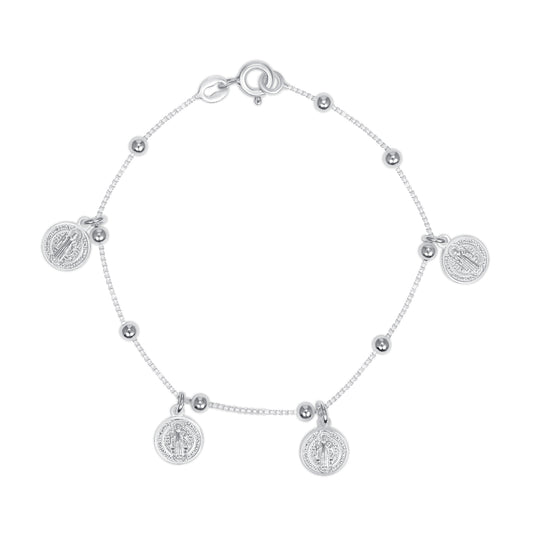 Silver 925 San Benito (Saint Benedict) Round Charm Bracelet. SANB08