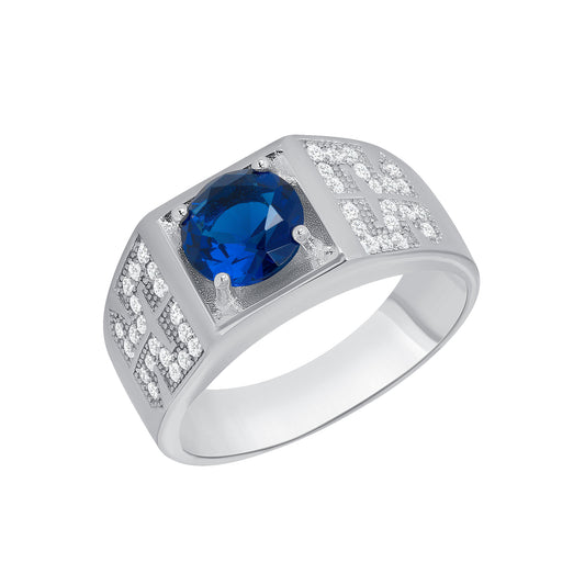 Silver 925 Men Round Blue Cubic Zirconia Ring. MENRING40