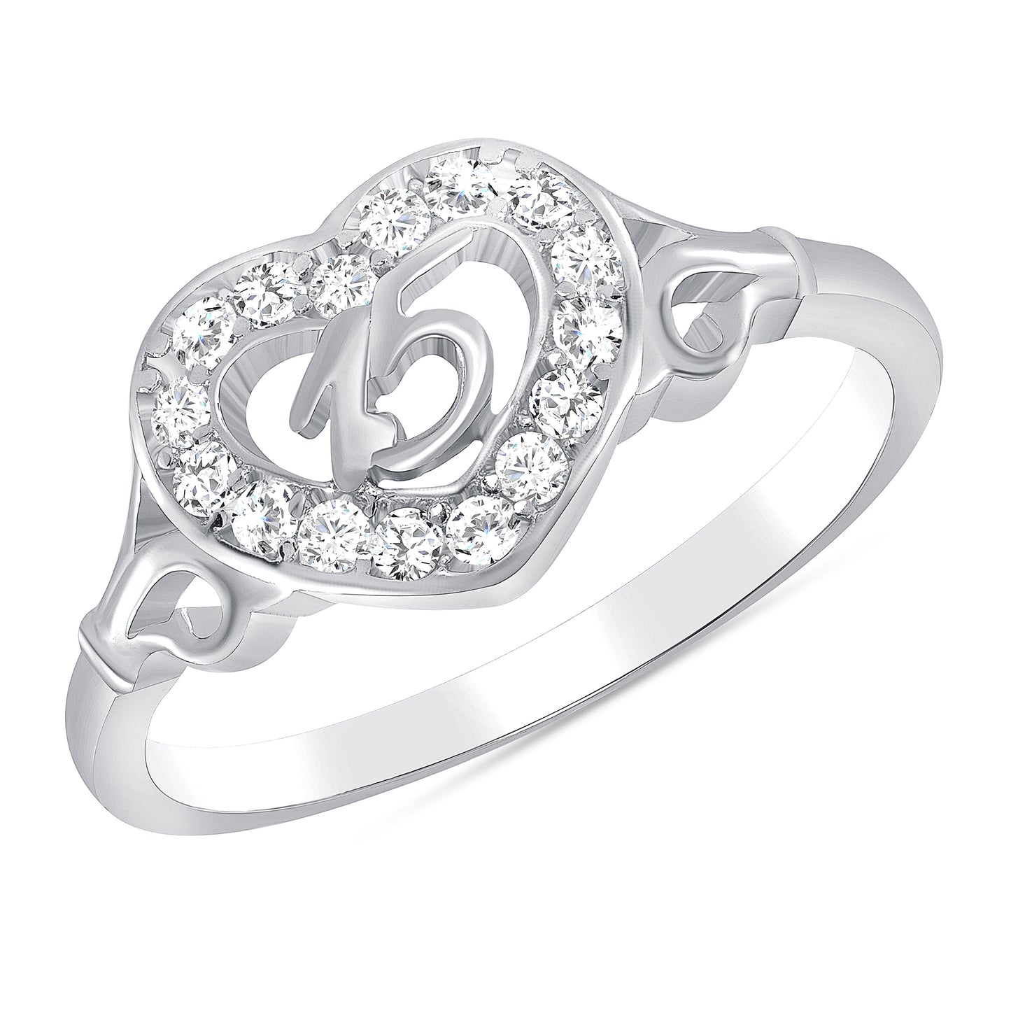 A19804. Silver 925 Rhodium Plated Cubic Zirconia Flower Heart15 Years Ring