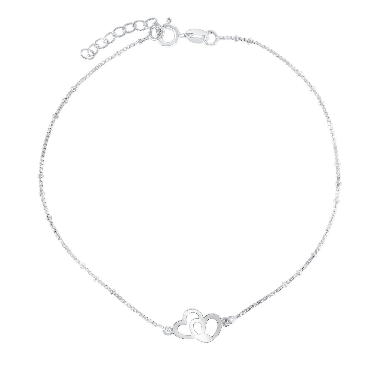 ANK01. Silver 925 Rhodium Plated 2 Hearts Anklet
