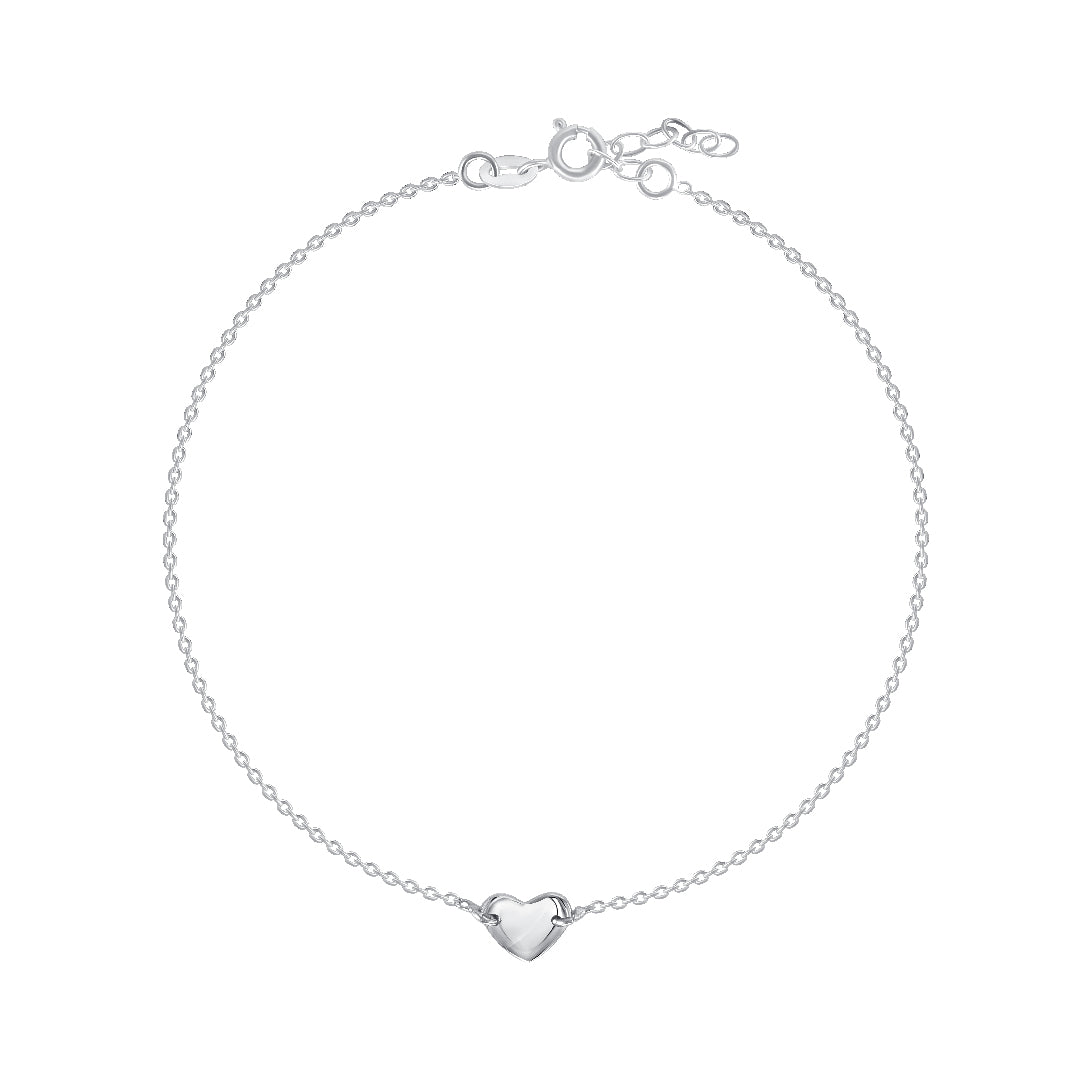 ANK03. Silver 925 Rhodium Plated Heart  Rolo Chain Anklet