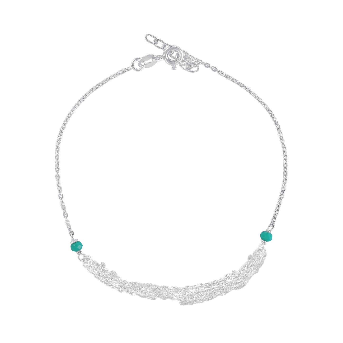 ANK06. Silver 925 Rhodium Plated Turquoise Cubic Zirconia Anklet