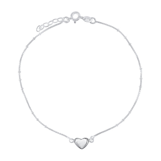 ANK07. Silver 925 Rhodium Plated Heart Box Chain Anklet