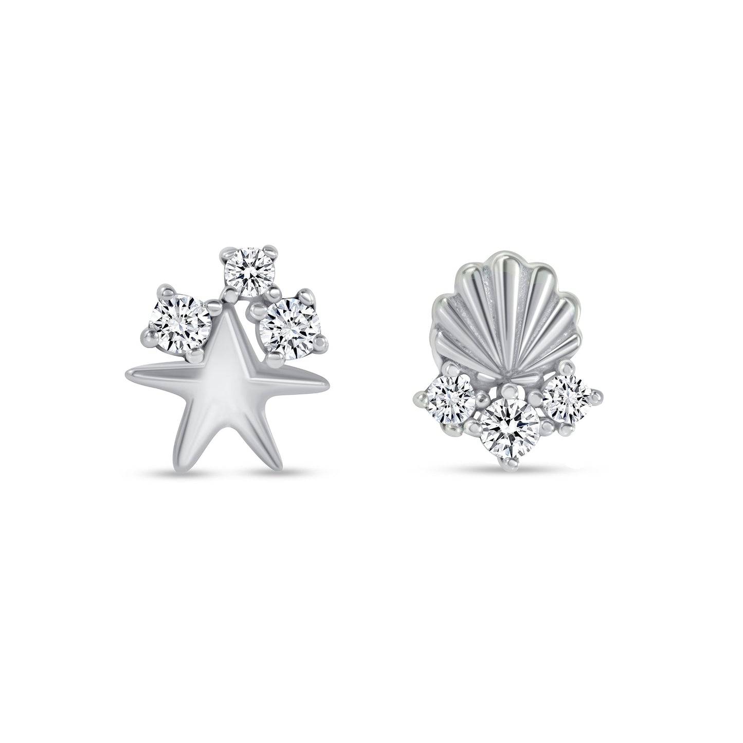 Silver 925 Rhodium Plated Sea Shell & Star Earring. E11223