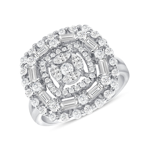 ATR12. Silver 925 Rhodium Plated Fancy Square Cubic Zirconia Ring