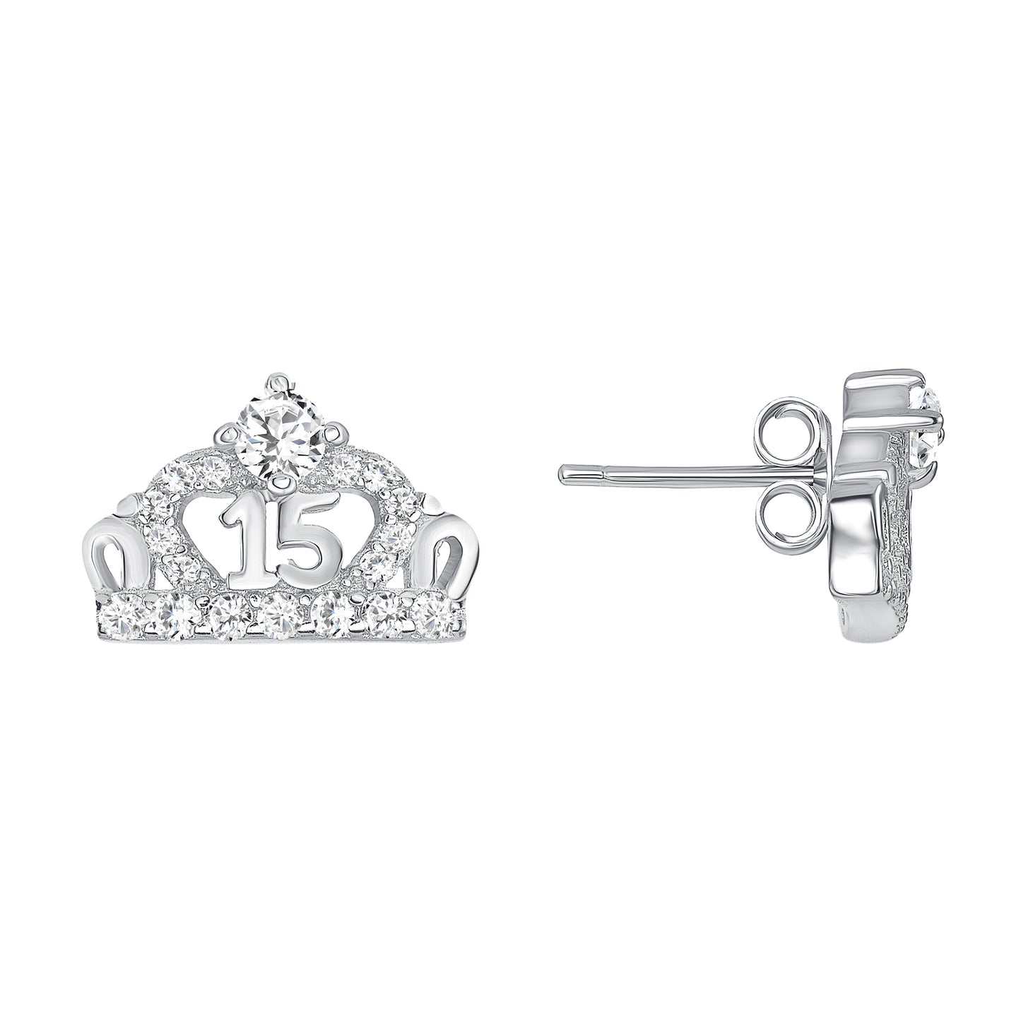 Silver 925 Rhodium Plated Crown 15 Years Cubic Zirconia Set. B12668