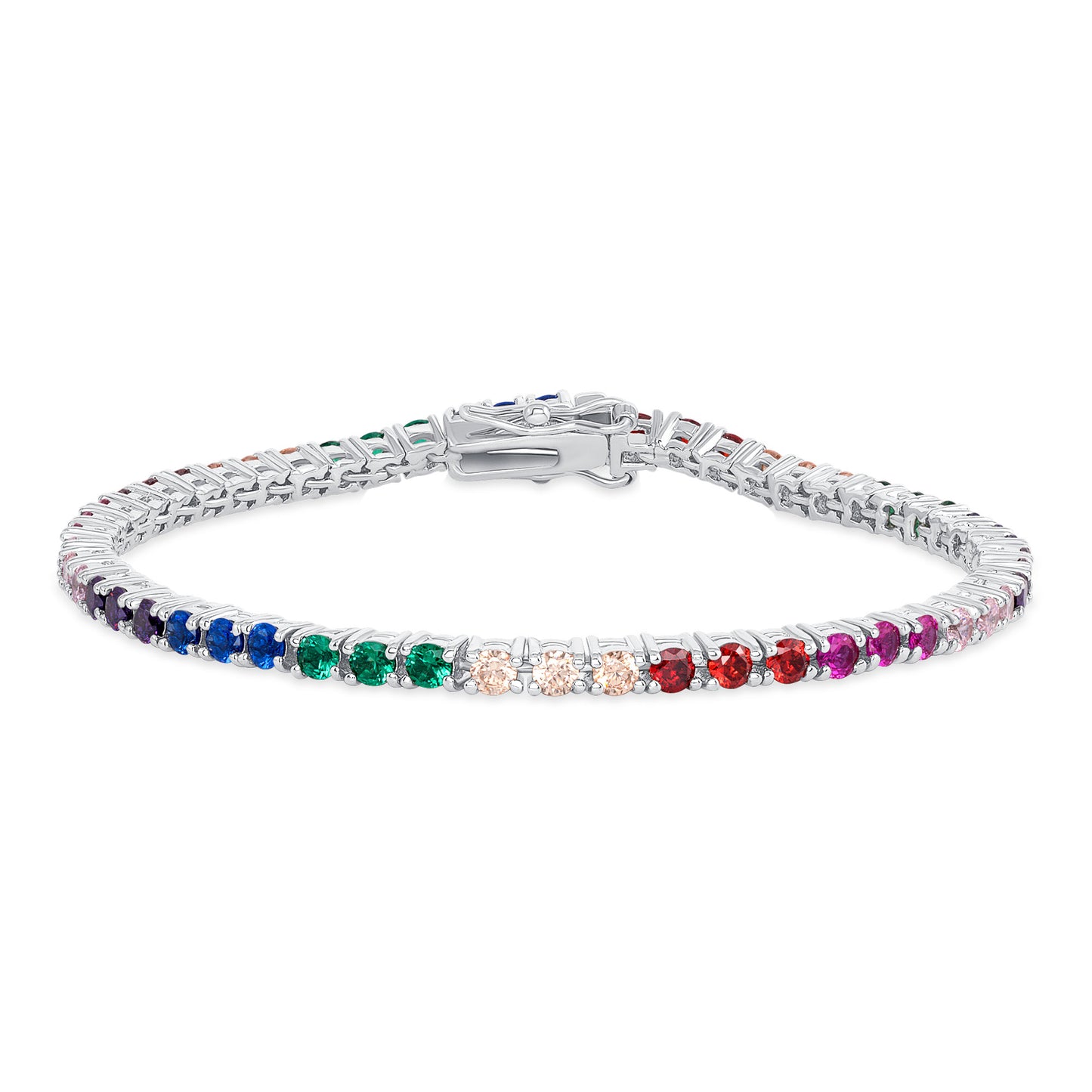 Silver 925 Multicolor Cubic Zirconia Tennis Bracelet. BB0602