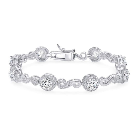 Silver 925 Rhodium Plated Halo Infinity Style Cubic Zirconia Bracelet. BB4600