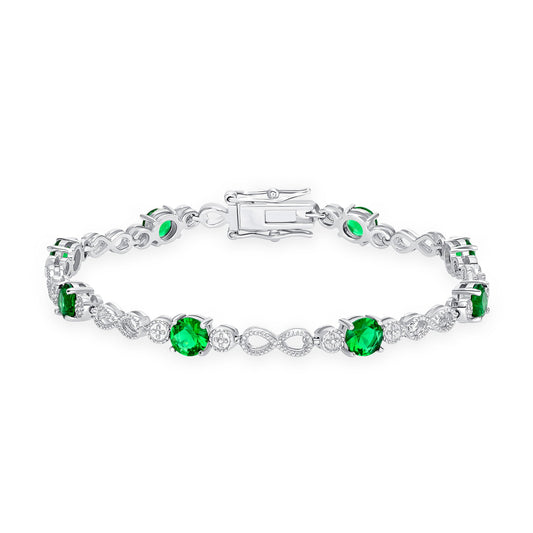 Silver 925 Rhodium Plated Green Emerald Infiniti Design Tennis Bracelet. BB4605GRN