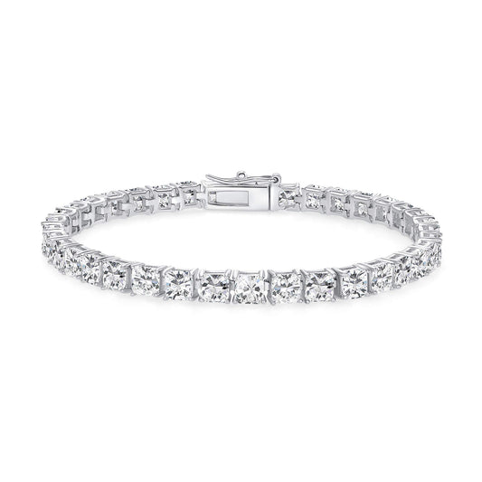 Silver 925 Rhodium Plated Square Cubic Zirconia Tennis Bracelet. BB4808