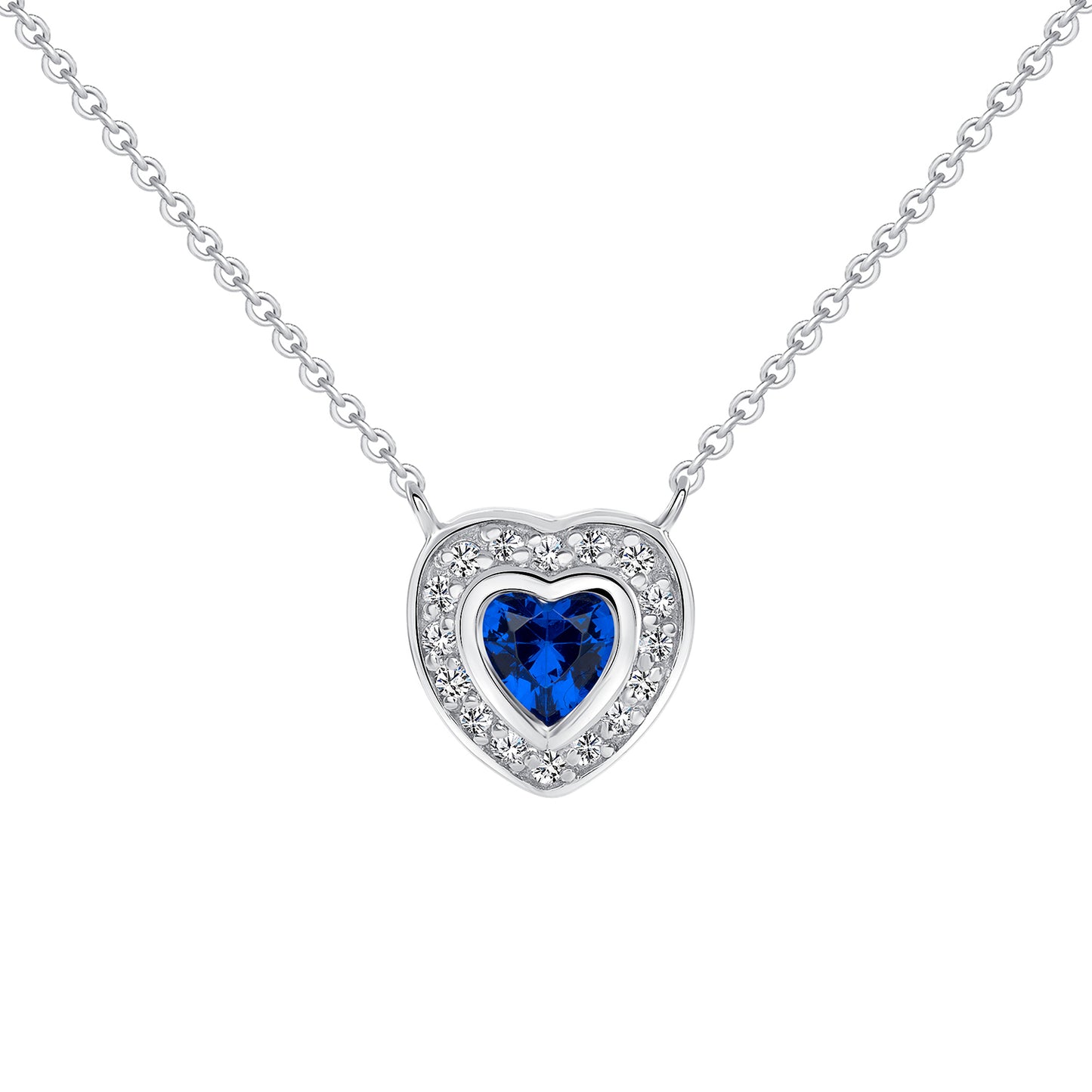 Silver 925 Rhodium Plated Blue Heart Cubic Zirconia Set. BE10709BN2361B