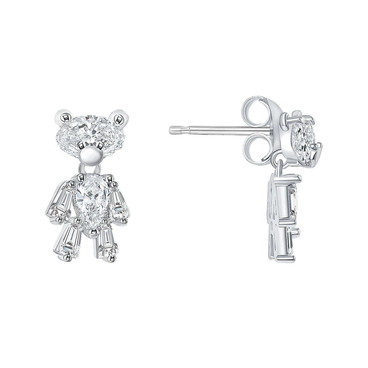 Silver 925 Rhodium Plated Baguette Style Stud Earring. BE11046