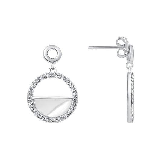 Silver 925 Rhodium Plated Half Circle Mother Pearl Earring. BE11049RHD