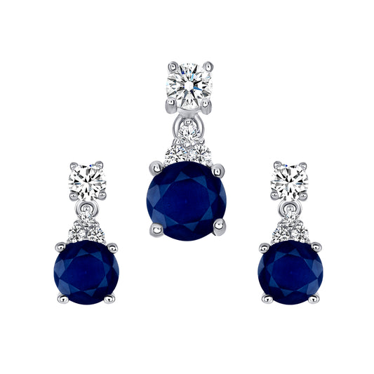 Silver 925 Rhodium Plated Round Sapphire Matte Glass Set. SETBP12260BLU