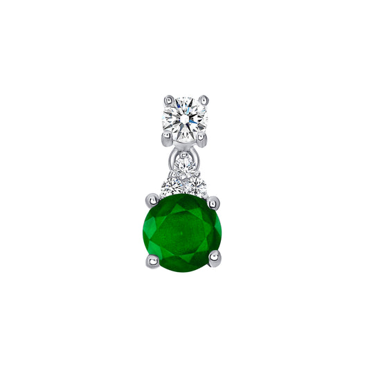 Silver 925 Rhodium Plated Round Emerald Matte Glass Set. SETBP12260GRN