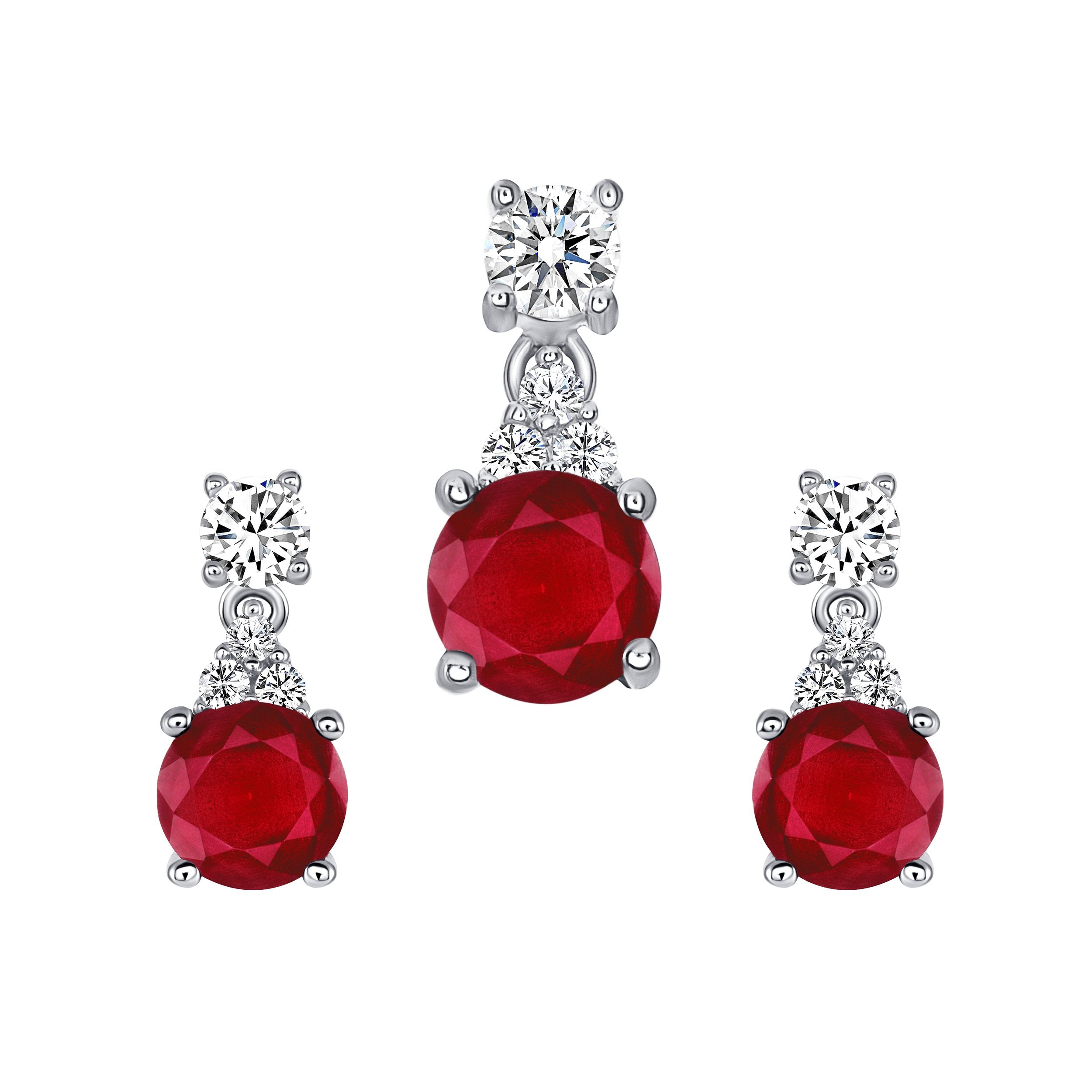 Silver 925 Rhodium Plated Round Ruby Matte Glass Set. SETBP12260RED ...