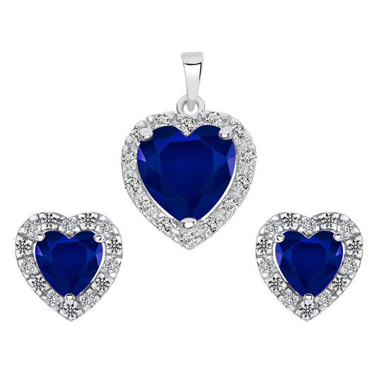 Silver 925 Heart Blue Sapphire Matte Glass Set. SETBP12901BLU
