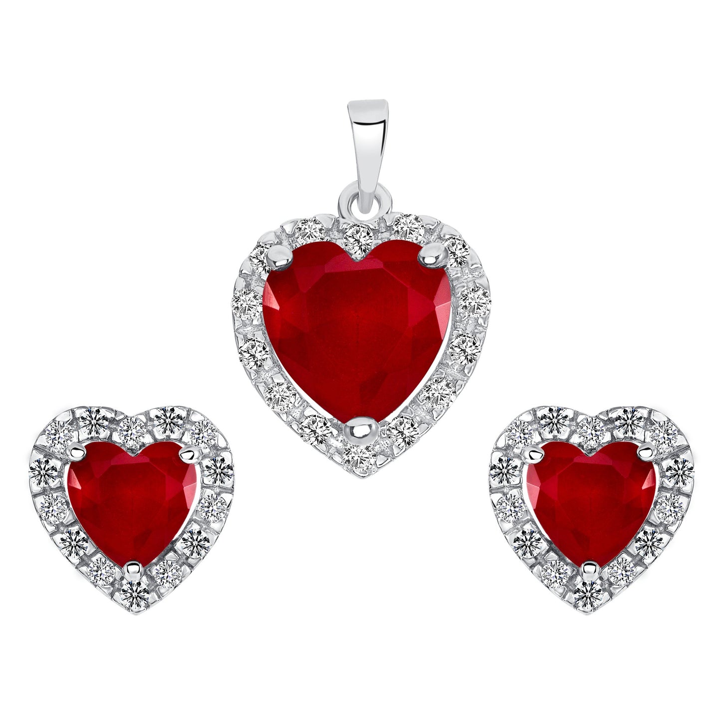 Silver 925 Heart Red Garnet Matte Glass Set. SETBP12901RED
