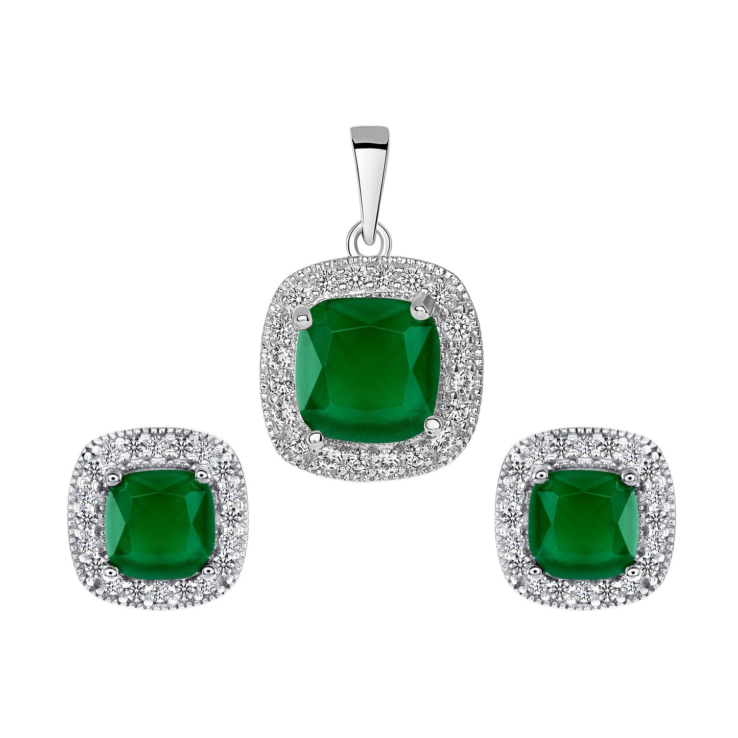 Silver 925 Green Emerald Matte Glass Set. BP12898GRN